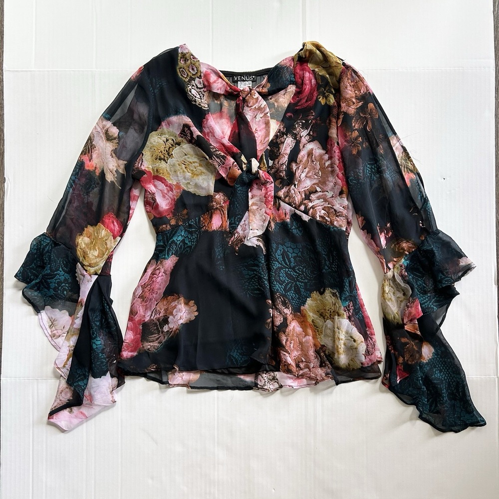 Y2K Style Venus Floral Fairy Top Bell Sleeve Whimsigoth Ethereal Boho Chic - Picture 4 of 5